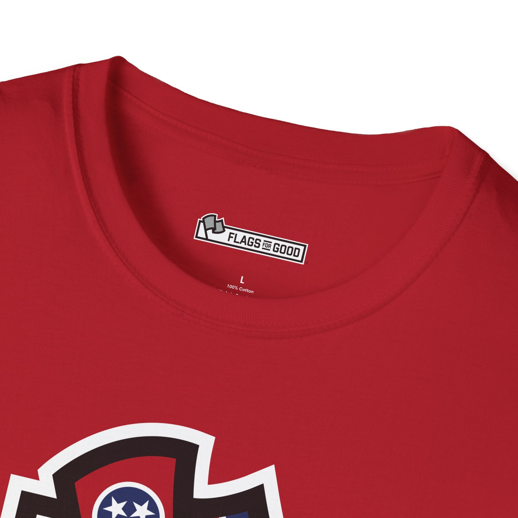Flags For Good logo on the inside of a shirt