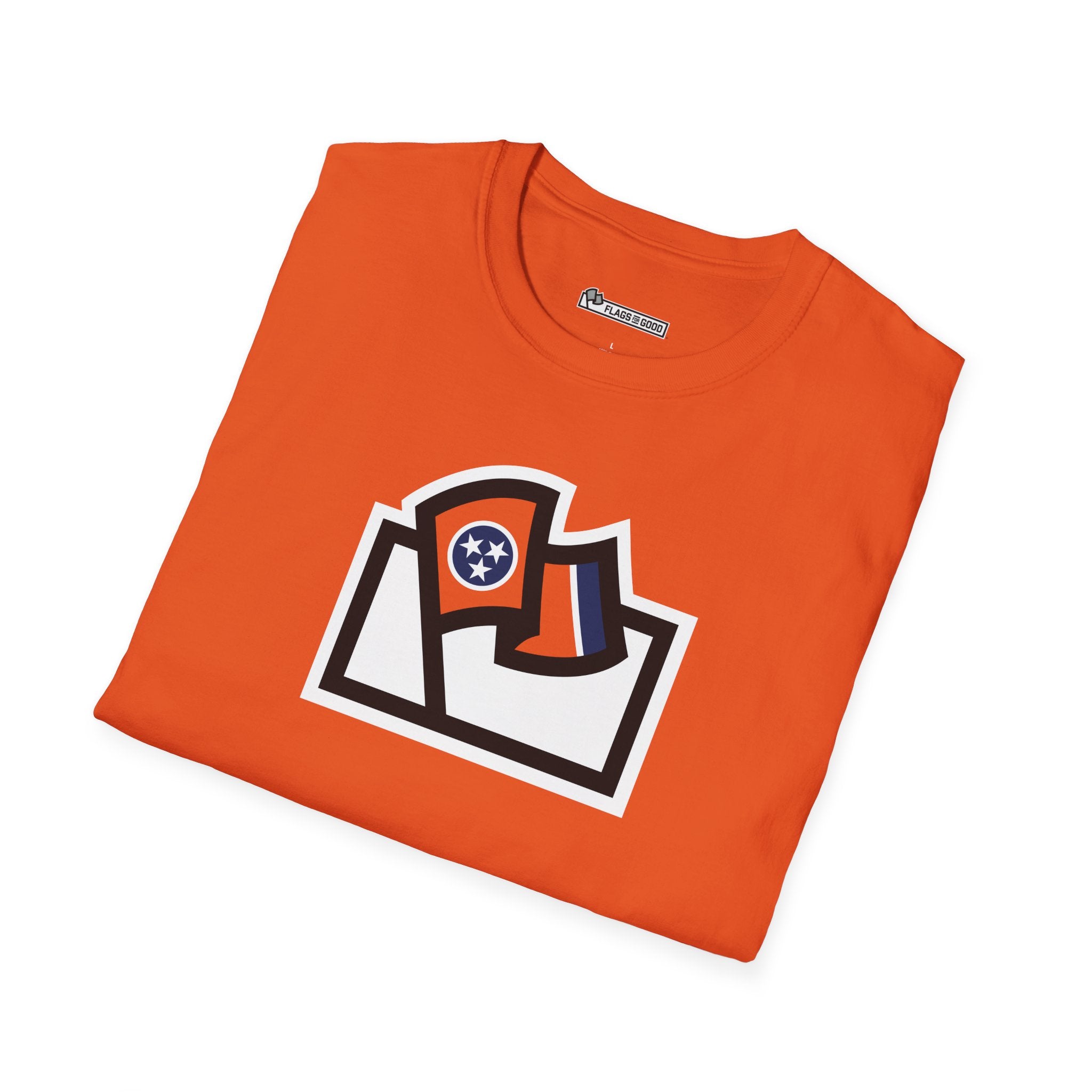 orange shirt with an orange Tennessee flag inside the Flags For Good logo