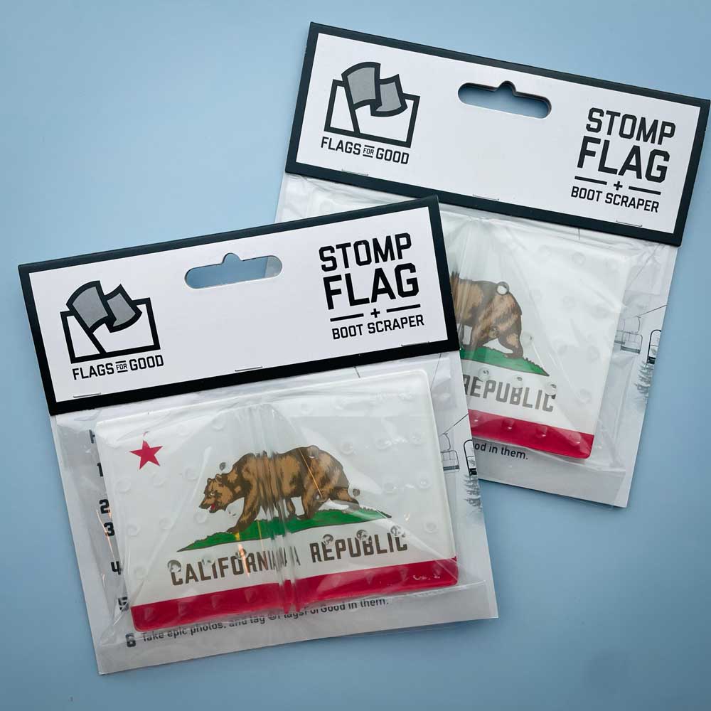 California flag snowboard stomp pad by Flags For Good in packaging.