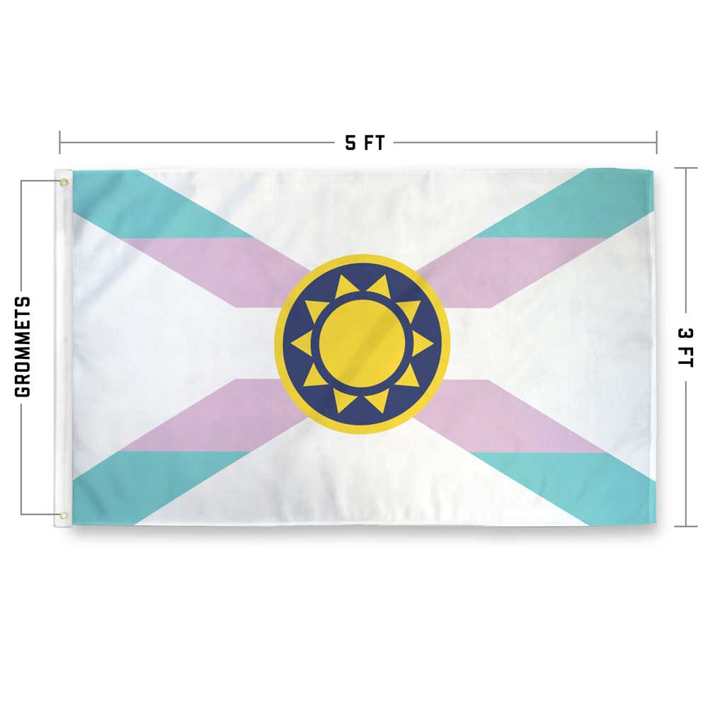 3 x 5 feet single-sided Flordia flag with trans flag colors in the background