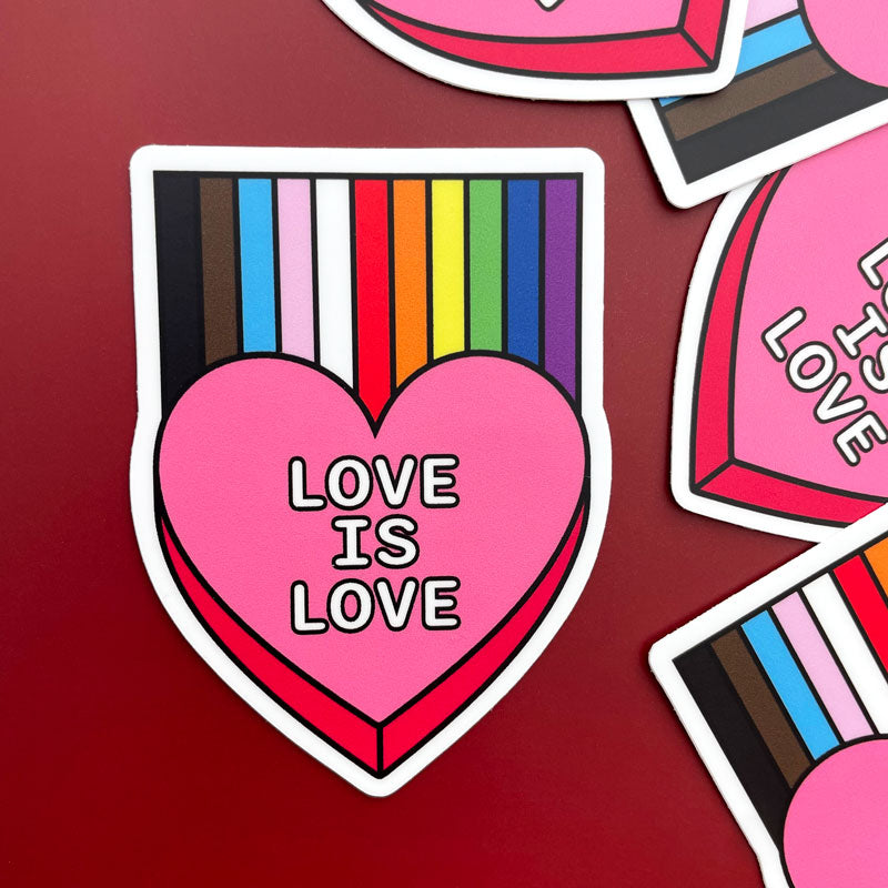 Love is Love rainbow heart vinyl sticker made by flags for good
