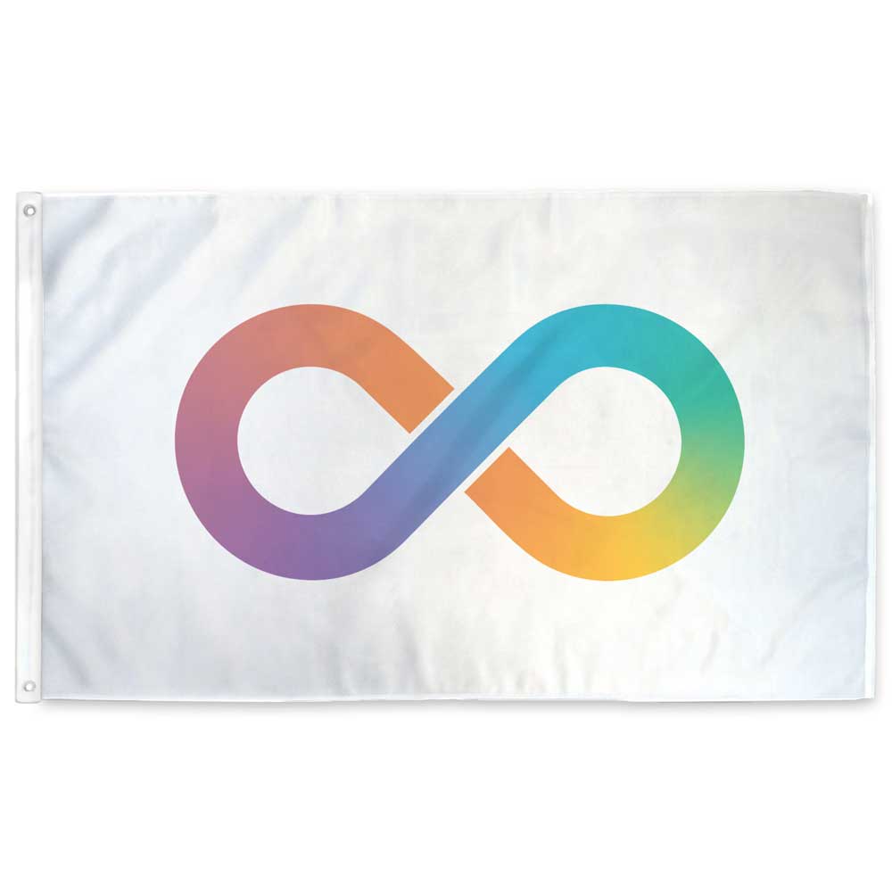 3' x 5' Neurodivergent Infinity Flag with grommets and double stitched edges to reduce fraying.