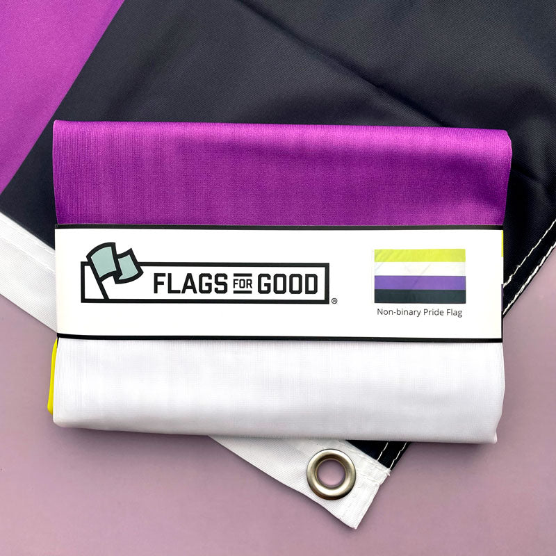 nonbinary 3ftx5ft single-sided pride flag produced by flags for good