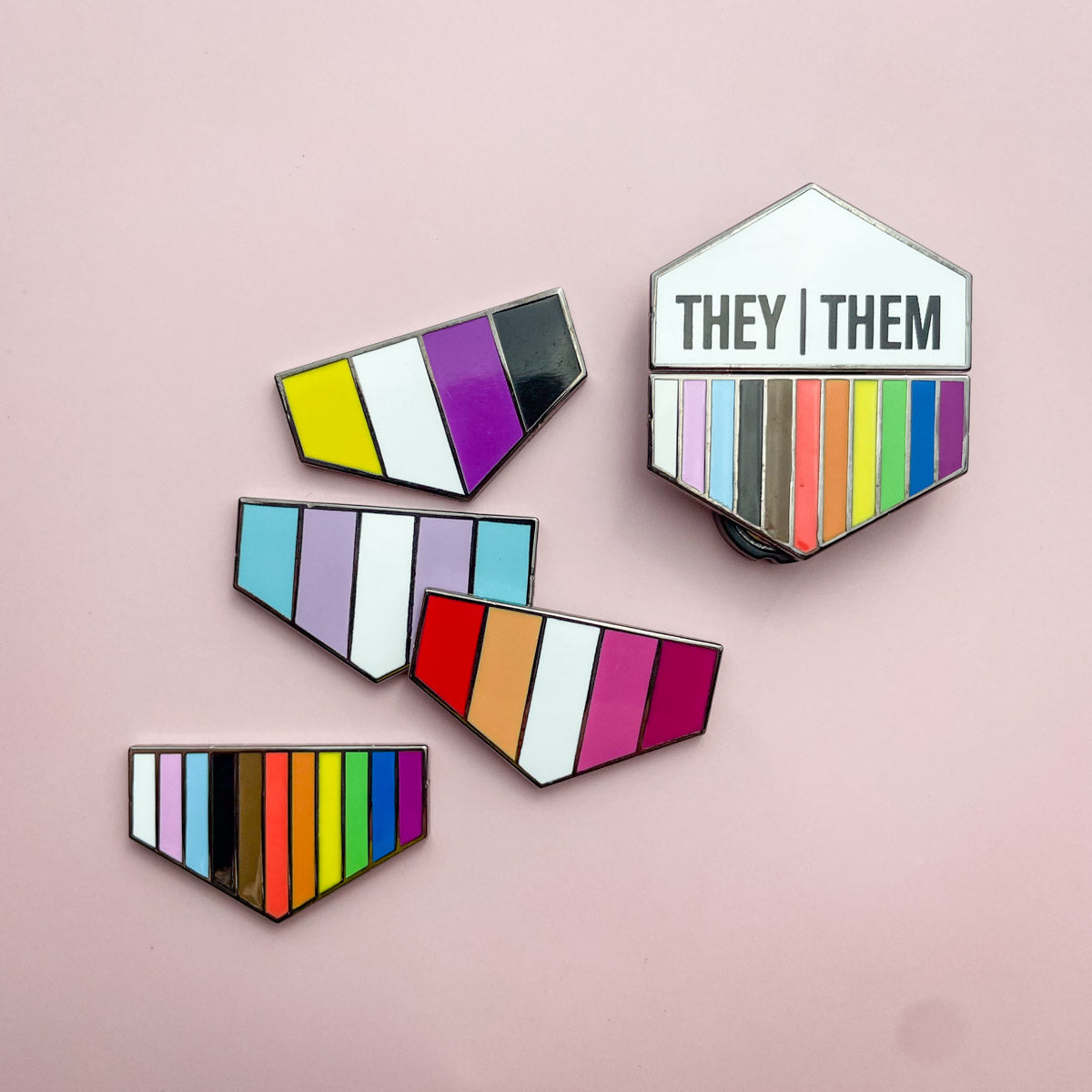 Pronoun + Pride Flag Magnetic Pin Set