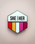 Flags For Good Pronoun + Pride Flag Magnetic Pin | She Her + Lesbian Flag Combo