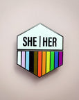 Flags For Good Pronoun + Pride Flag Magnetic Pin | She Her + Rainbow Pride Flag Combo