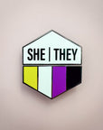 Flags For Good Pronoun + Pride Flag Magnetic Pin | She They + Nonbinary Flag Combo