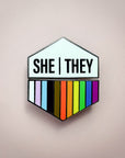 Flags For Good Pronoun + Pride Flag Magnetic Pin | She They + Rainbow Pride Flag Combo