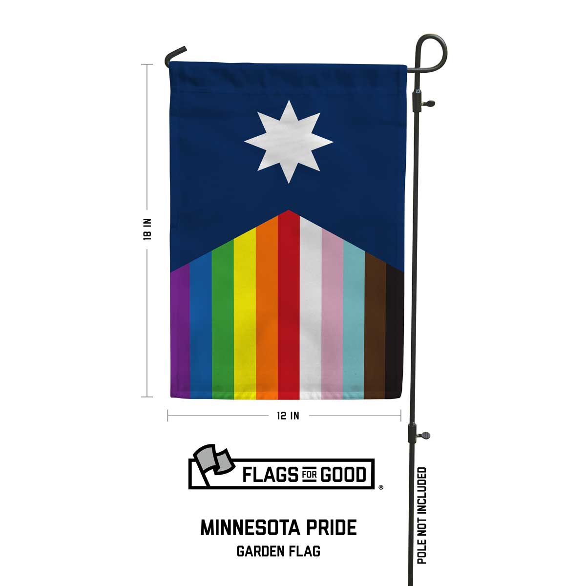 new minnesota garden flag with LGBTQ pride colors on the fly with 18in by 12in measurements