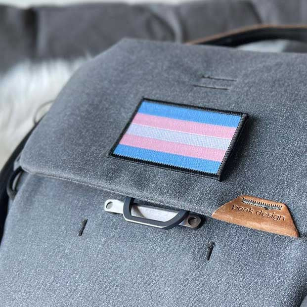 Transgender Pride Flag Patch on a Backpack