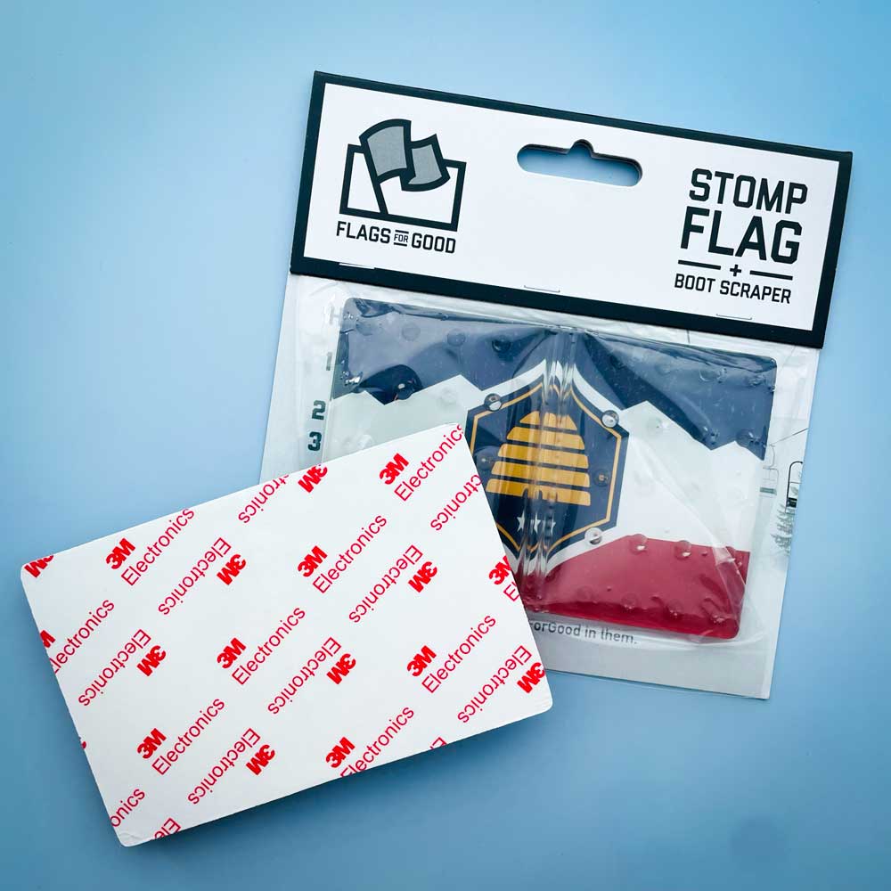 Utah flag snowboard stomp pad by Flags For Good in packaging showing 3M backing
