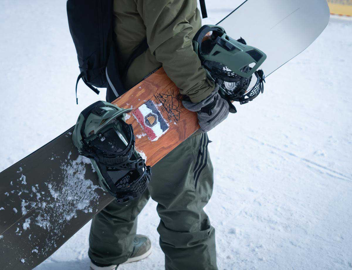 Utah Flag Snowboard Stomp Pad on a snowboard being held