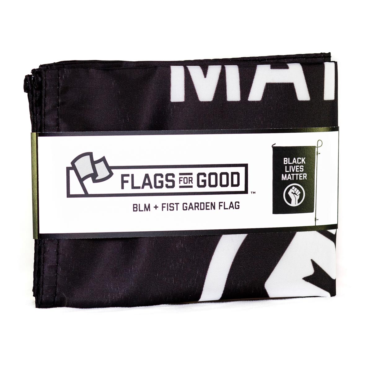 BLM garden flag in packaging 