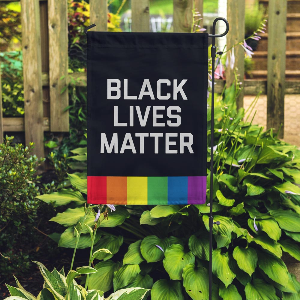 Black lives matter rainbow pride garden flag