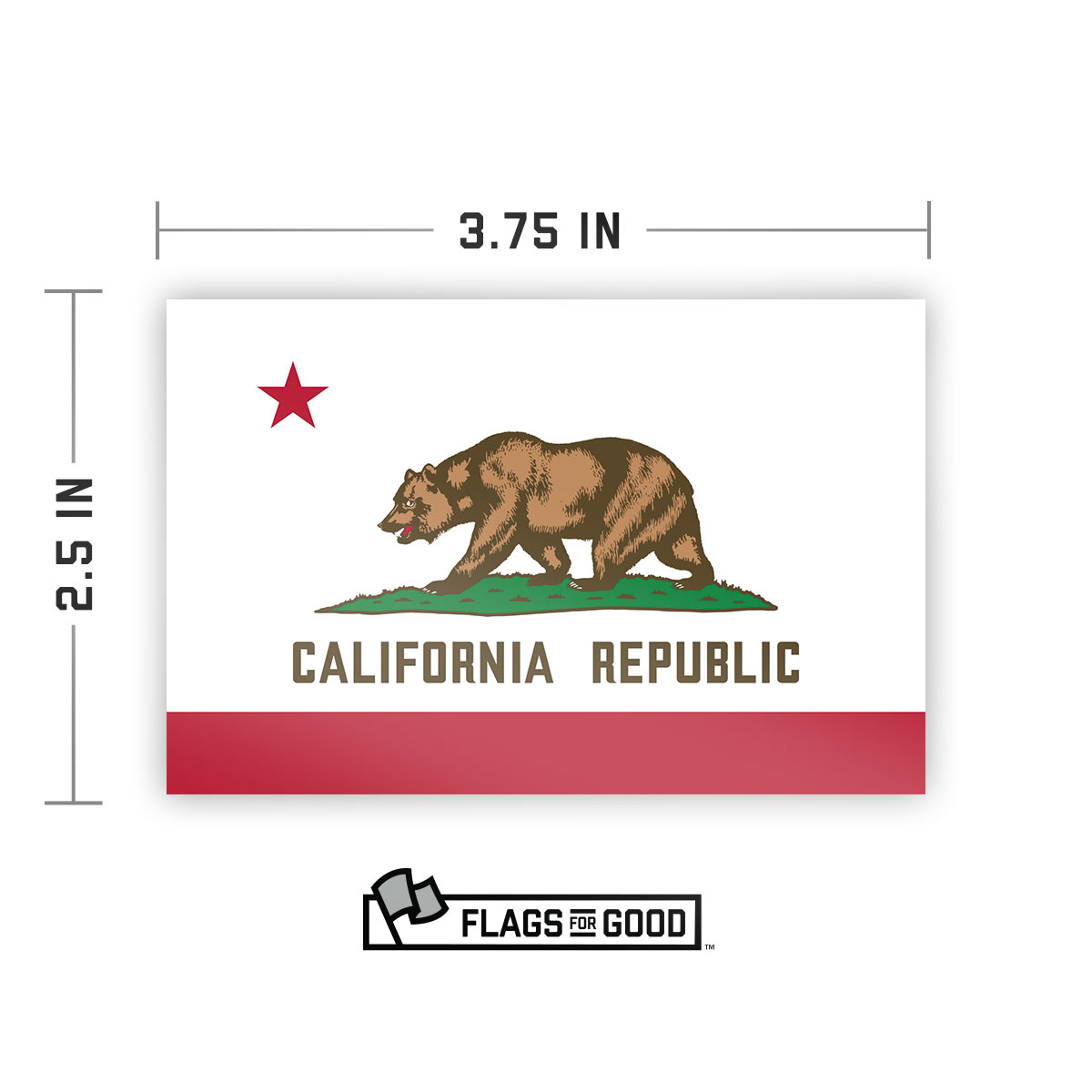 California state flag sticker measuring 2.5 by 3.75 inches