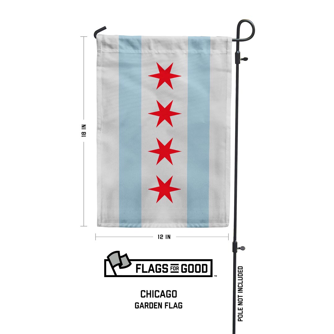 Chicago garden flag measuring 12 by 18 inches