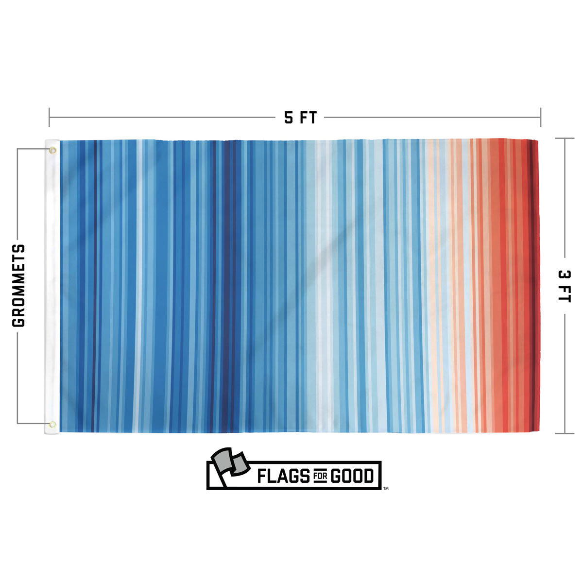 Climate warming stripes flag measuring 3 by 5 feet