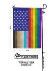 "for all" u.s. garden flag measuring 12 by 18 inches. Flag pole not included