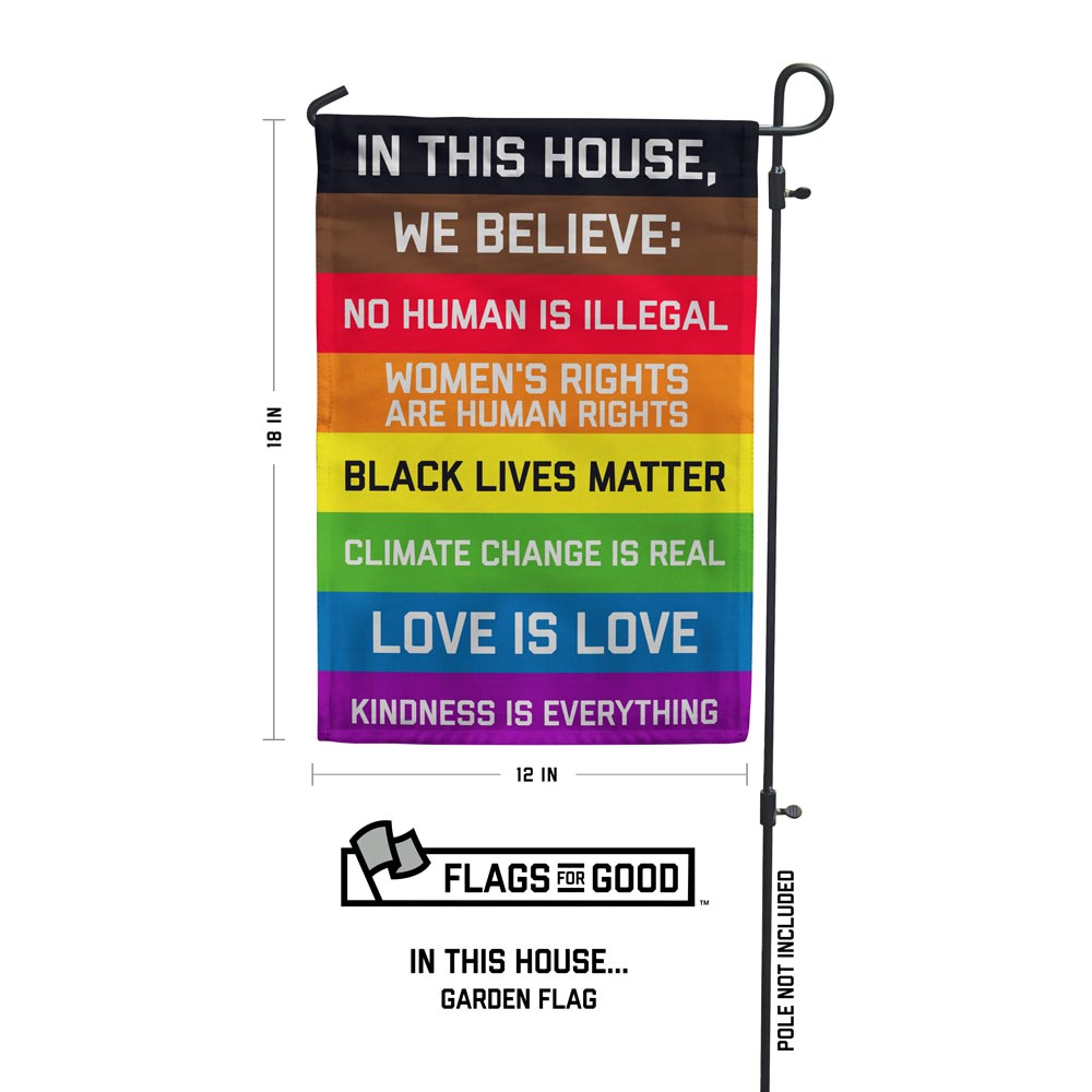 &quot;In this House&quot; garden flag measuring 12 by 18 inches. Flag pole not included