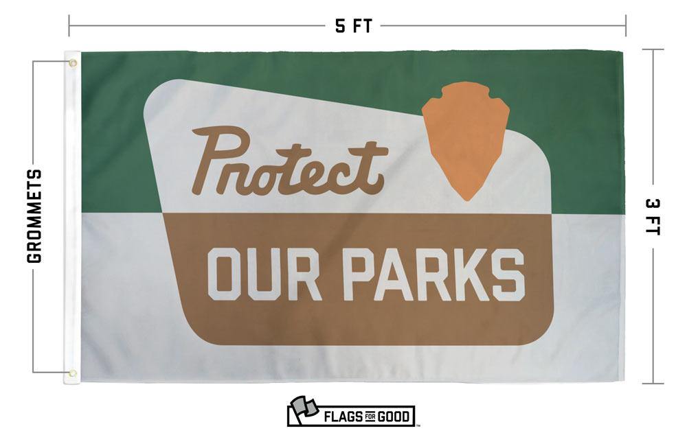 protect our parks flag measuring 3 by 5 foot with grommets on the left side