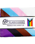 Progress Pride Garden Flag folded in packaging