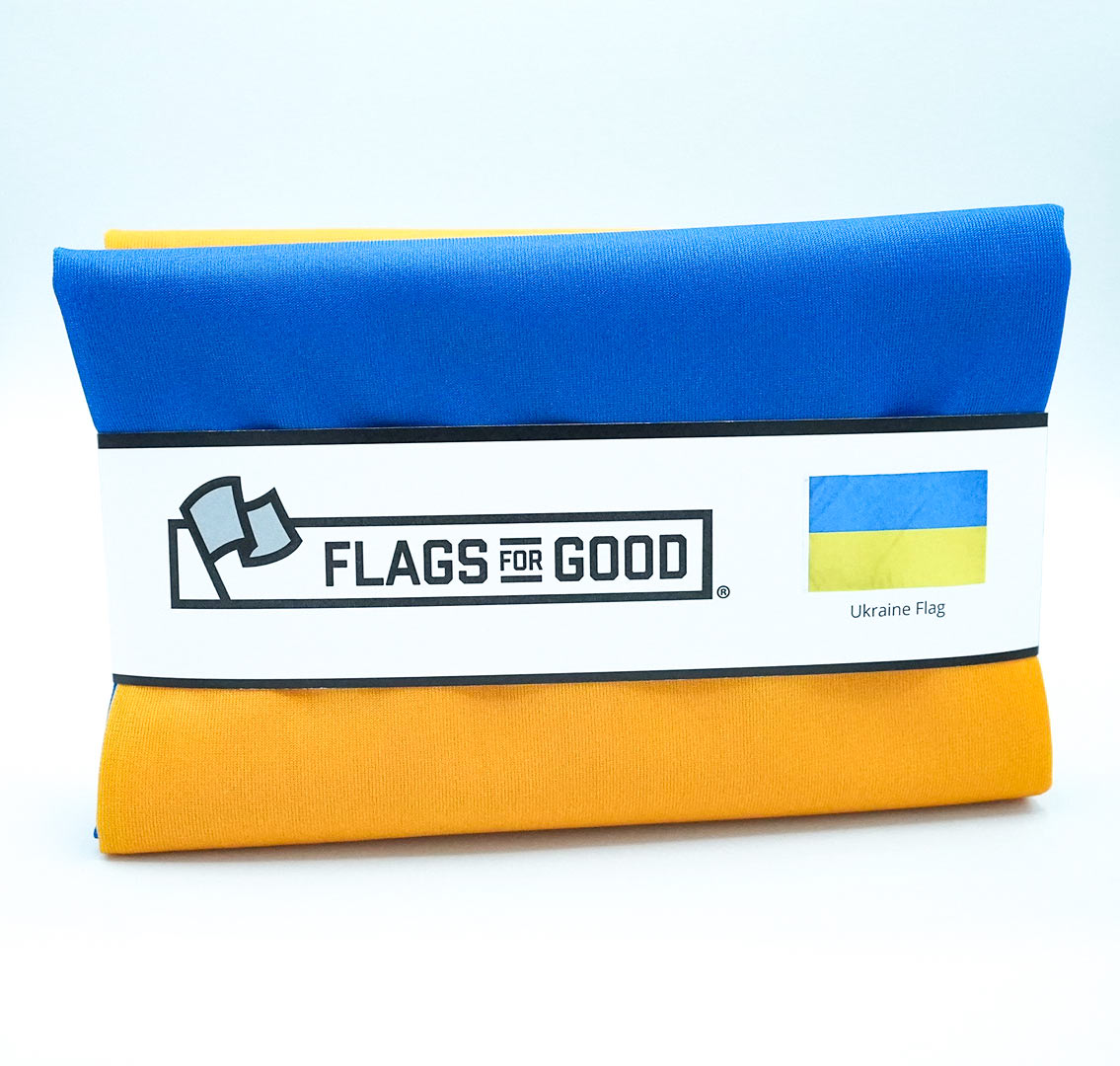 ukraine flag packaged in Flags For Good branding