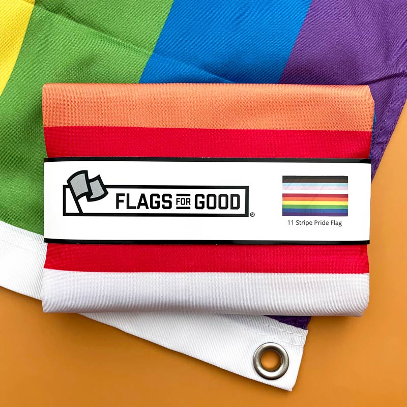 11 stripe lgbtq+ pride flag 3ftx5ft single-sided flat lay by flags for good