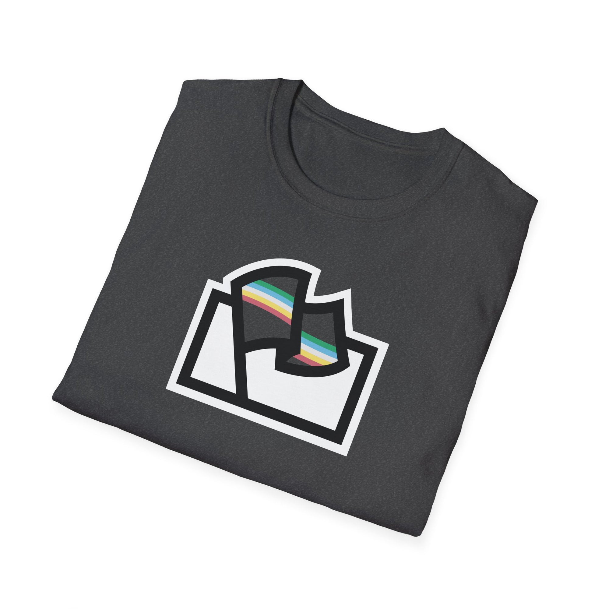 Flags For Good logo with the Disability Pride flag inside on a grey shirt