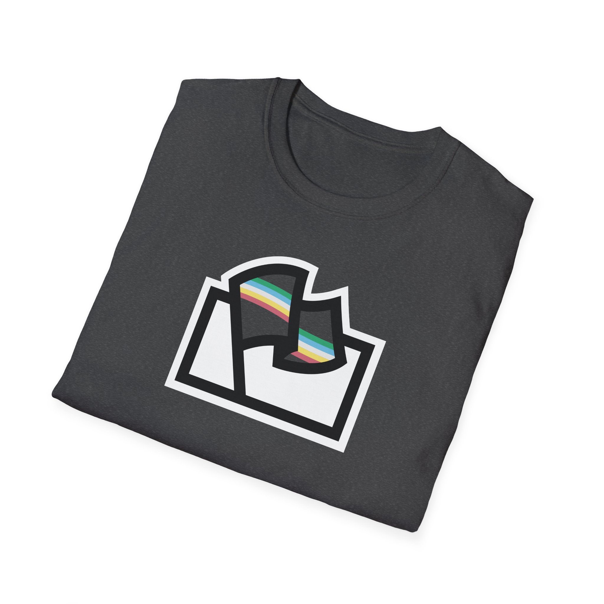 Flags For Good logo with the Disability Pride flag inside on a grey shirt