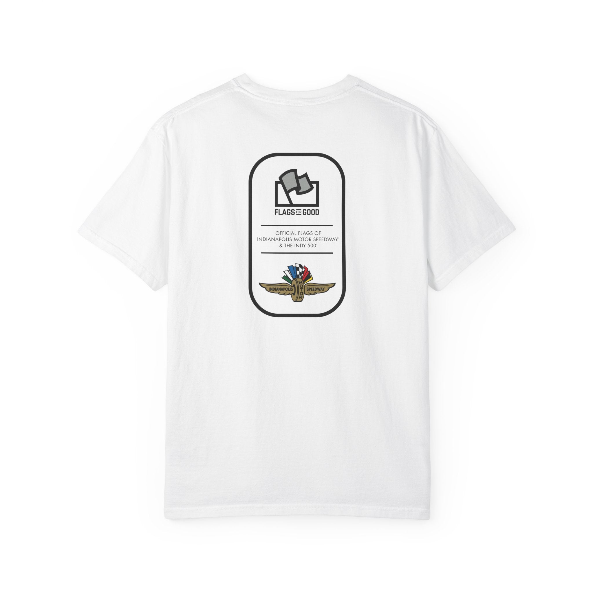 Indianapolis Motor Speedway X Flags For Good Flag Stripe T-Shirt