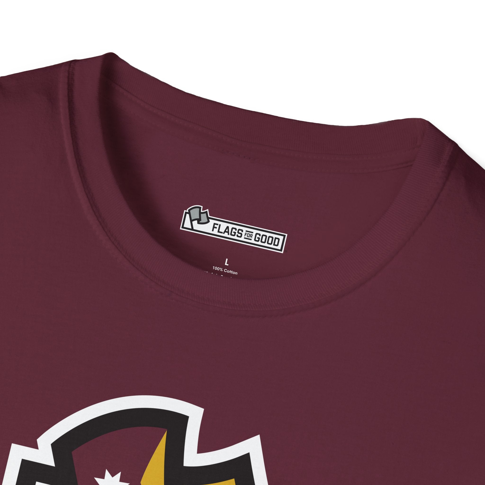 Flags For Good logo on the inside of a shirt