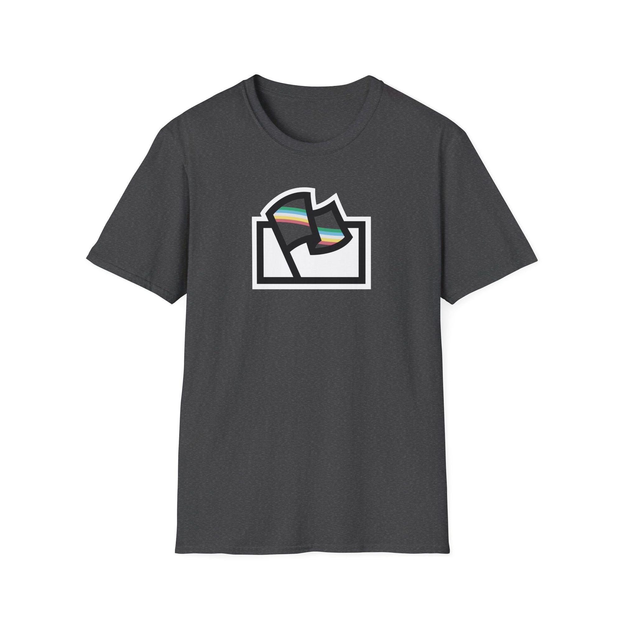 Flags For Good logo with the Disability Pride flag inside on a grey shirt