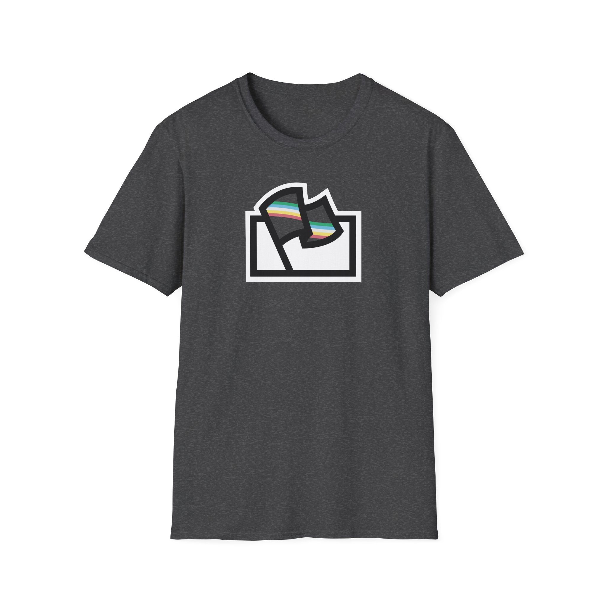 Flags For Good logo with the Disability Pride flag inside on a grey shirt