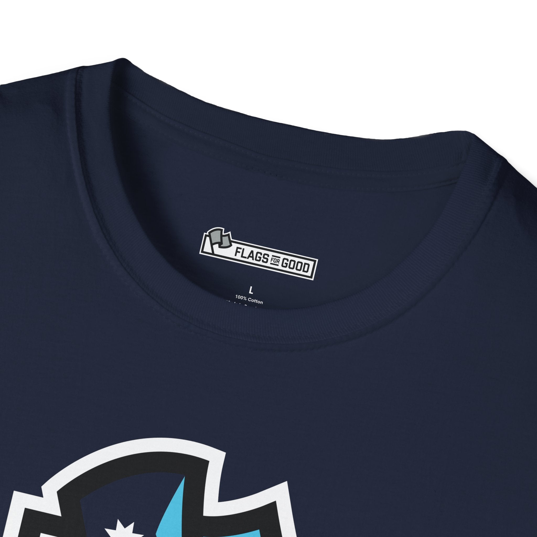 Flags For Good logo on the inside of a shirt