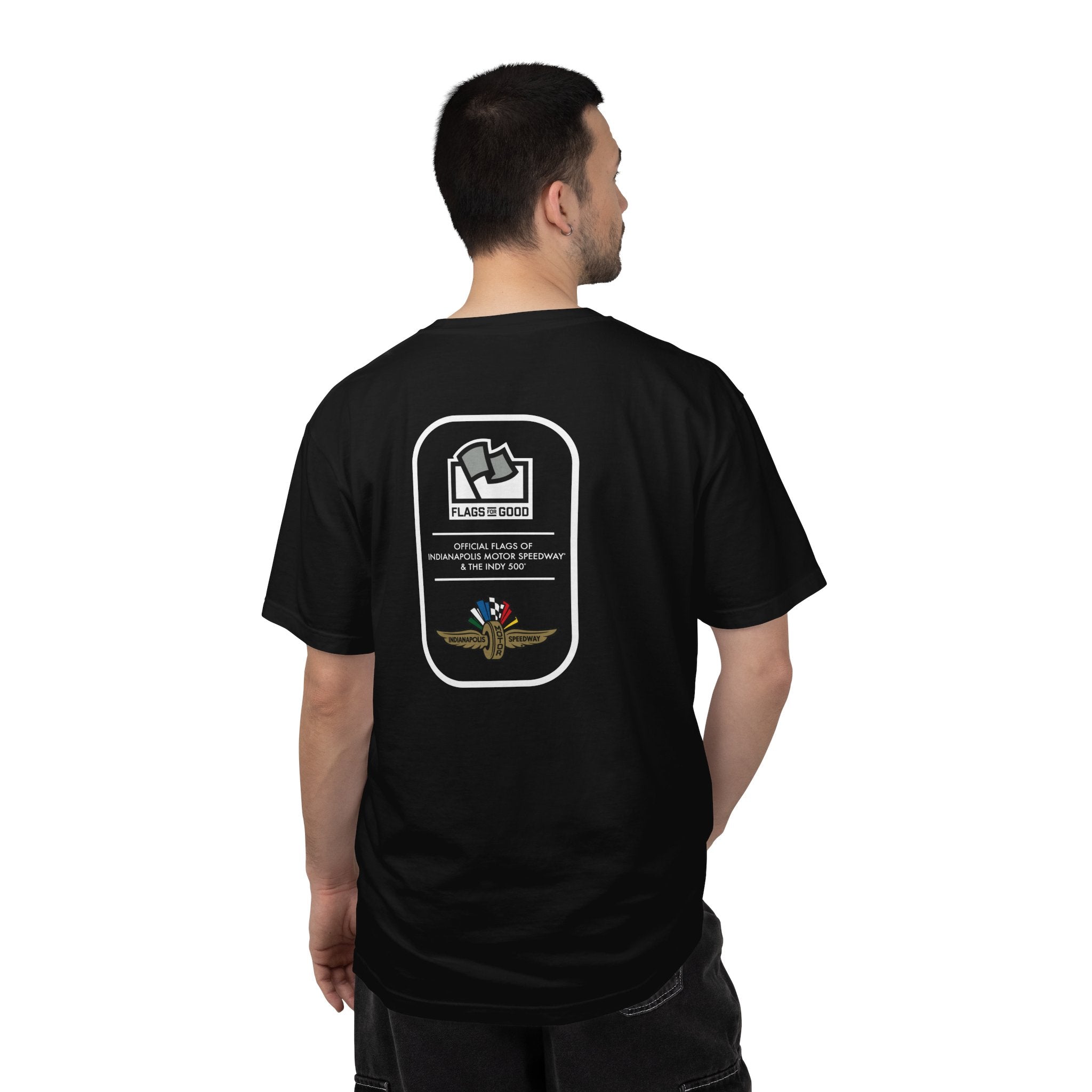 Indianapolis Motor Speedway X Flags For Good Flag Stripe T-Shirt