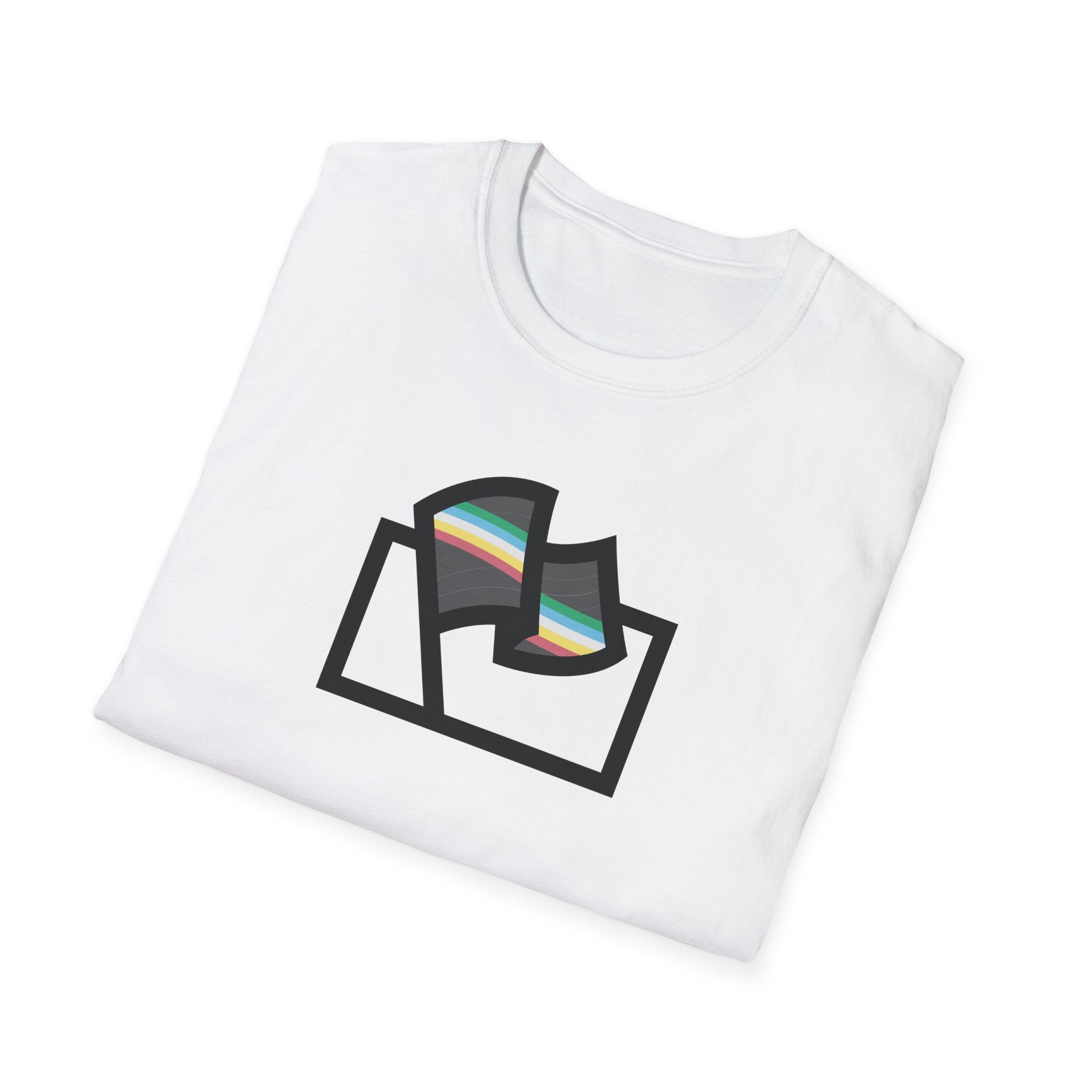 Flags For Good logo with the Disability Pride flag inside on a white shirt