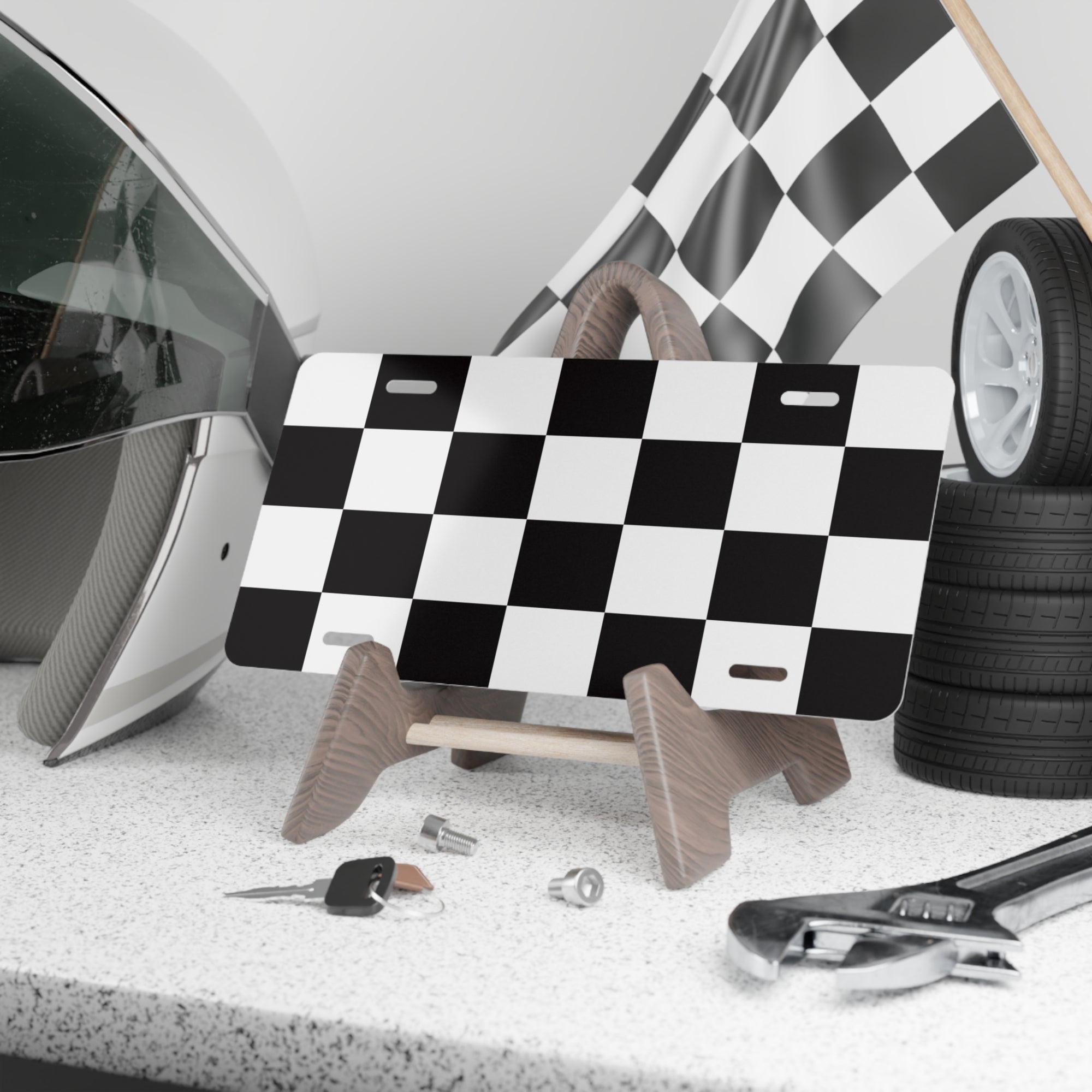 Checkered Racing Flag Vanity License Plate