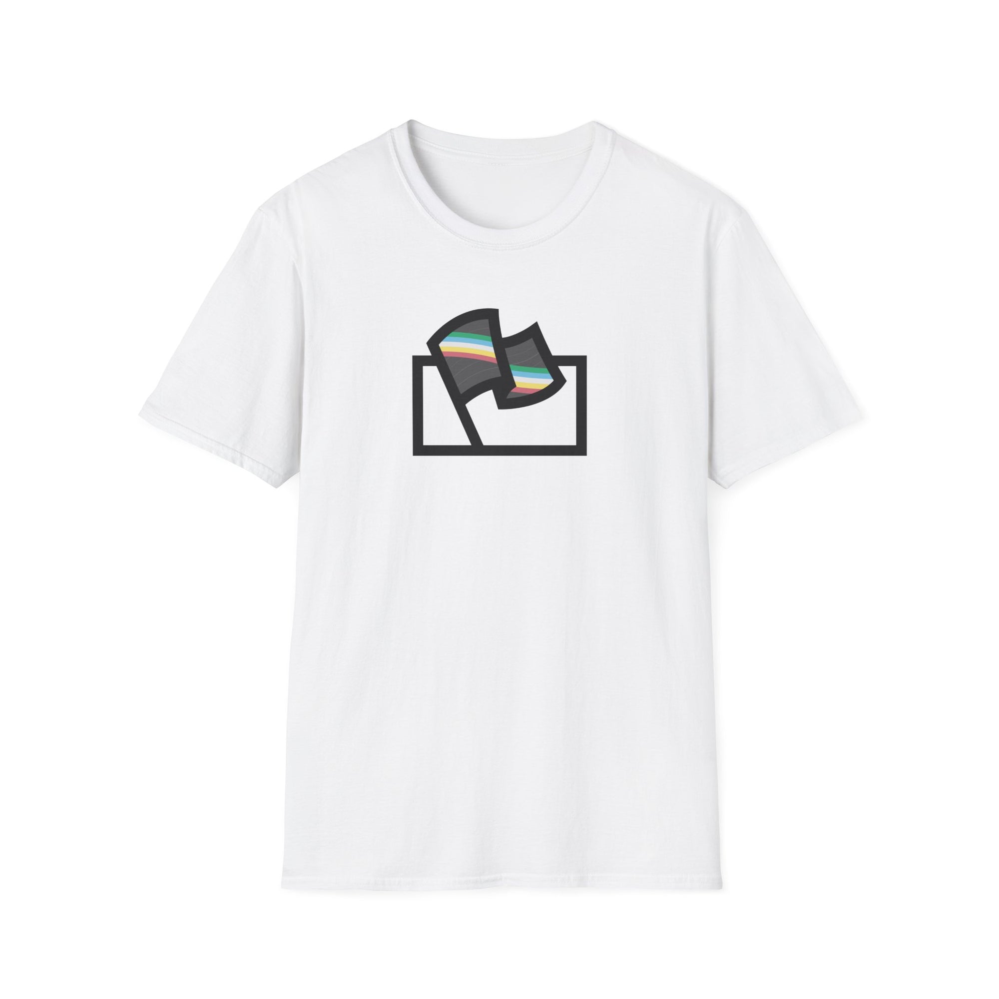 Flags For Good logo with the Disability Pride flag inside on a white shirt