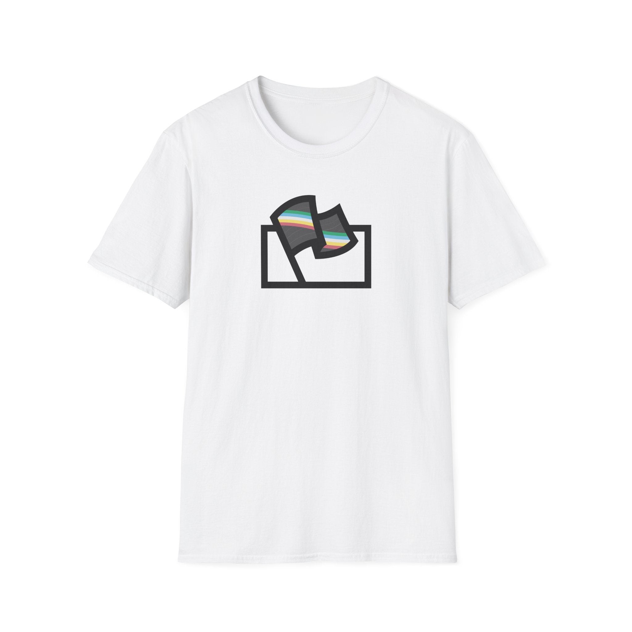 Flags For Good logo with the Disability Pride flag inside on a white shirt