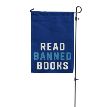 Read Banned Books garden flags designed by bitter southerner 