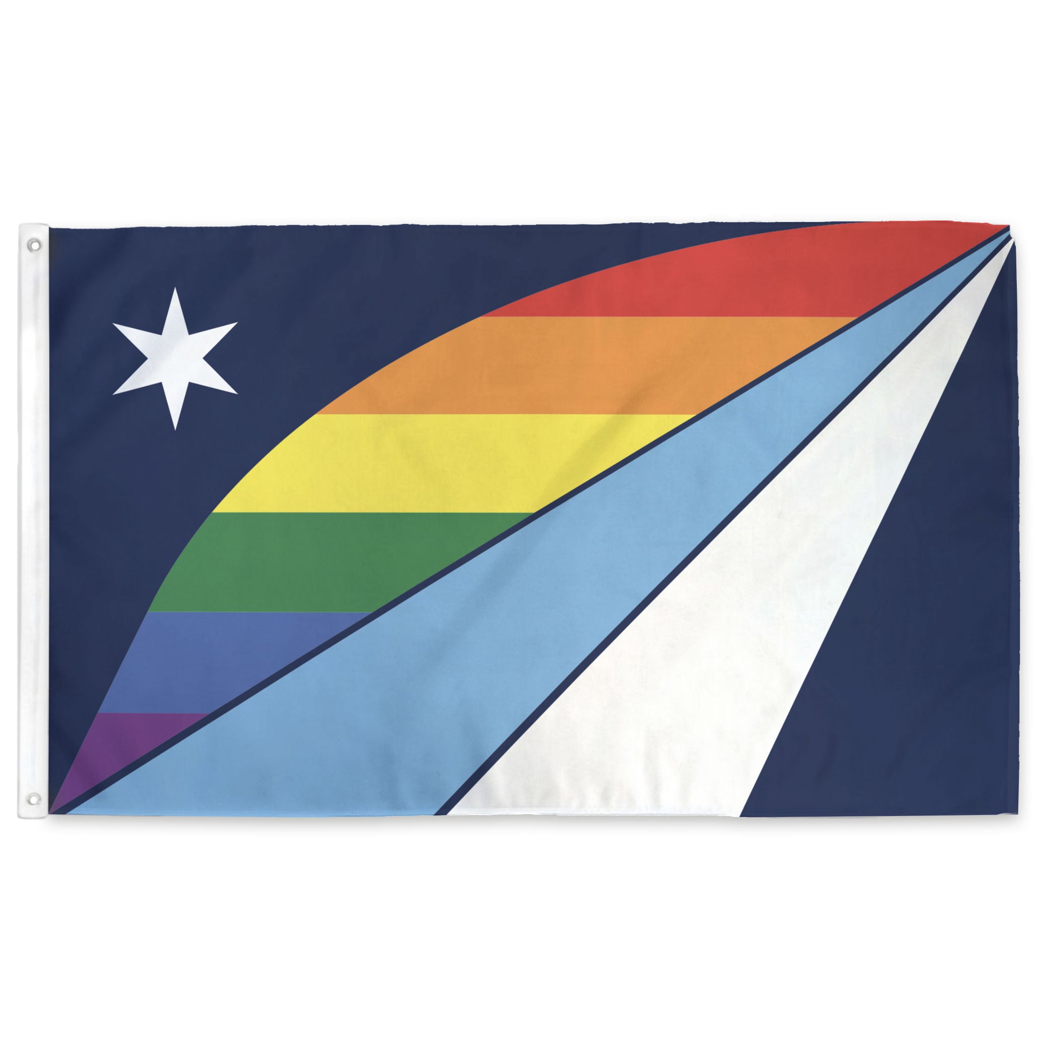 Columbia, SC flag with additional Rainbow to honor LGBTQ+. Flag designed by Nate Puza