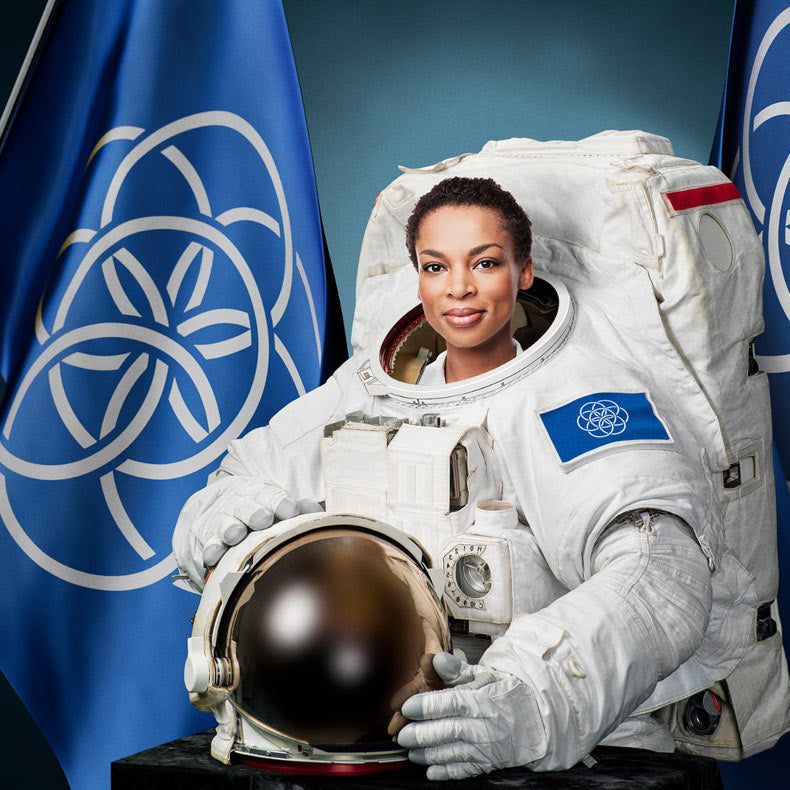 earth flag sample with astronaut