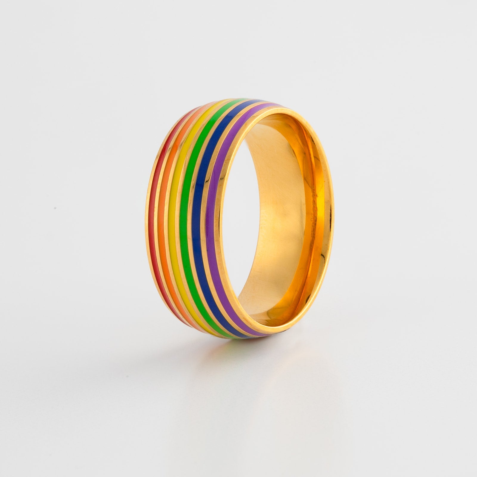 Gold Tone Rainbow Pride Stainless Steel Ring