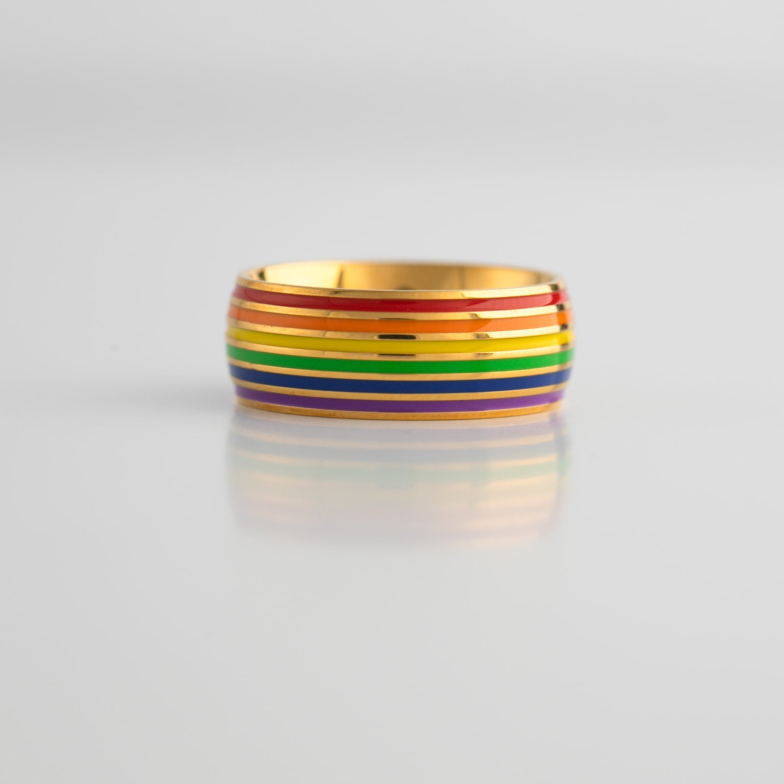 Gold Tone Rainbow Pride Stainless Steel Ring