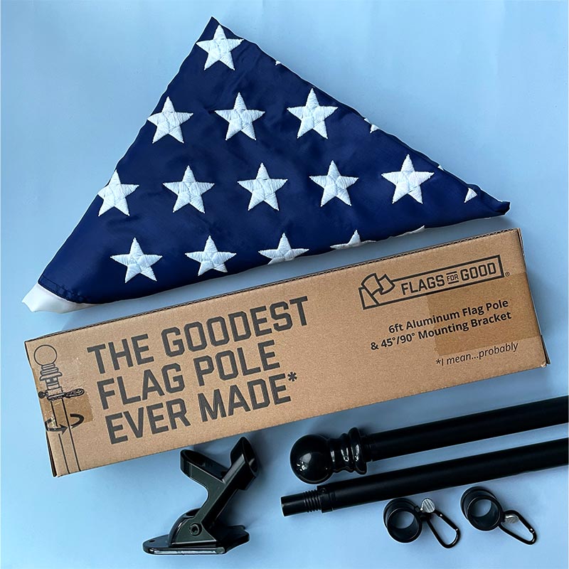 USA American Flag paired with a flags for good wall mount black flag pole