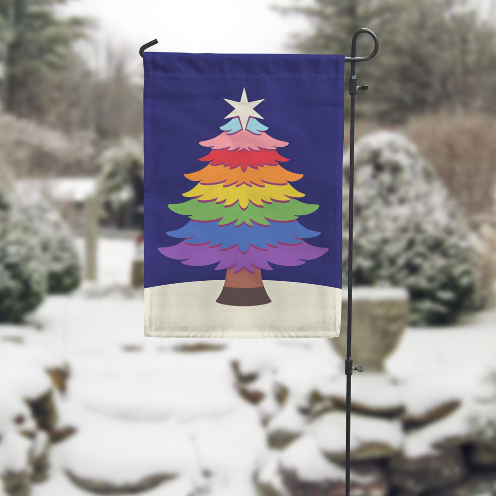 Rainbow Pride Holiday Tree garden flag