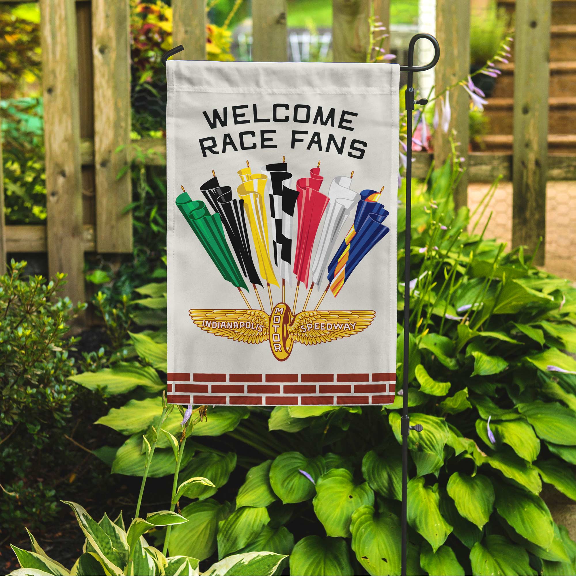 "Welcome Race Fans" '55 Vintage IMS® Logo Garden Flag