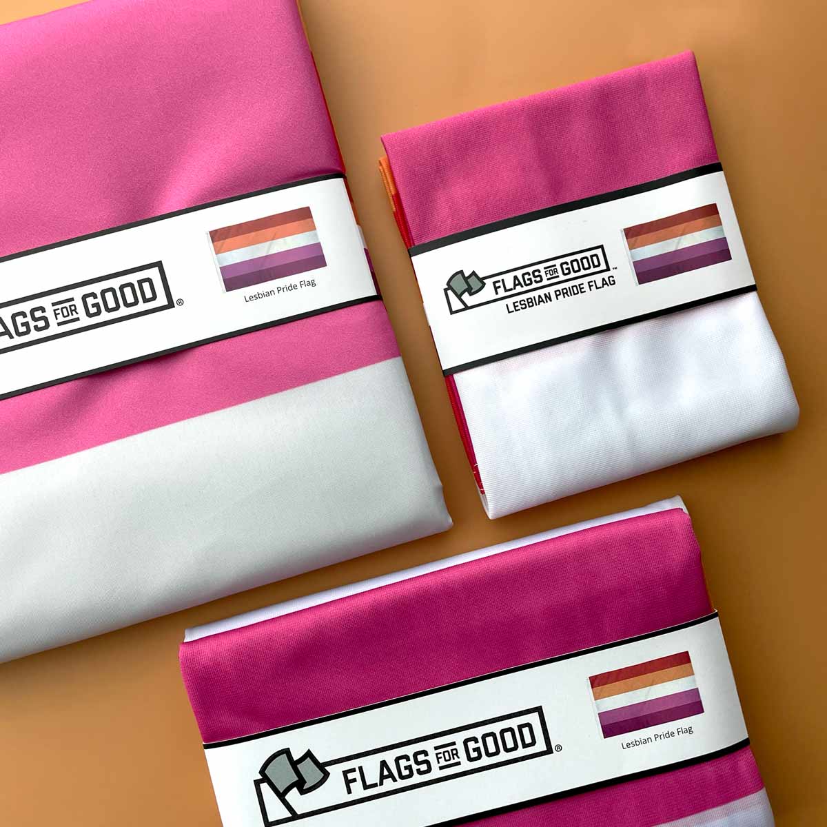 variosu sizes of lesbian pride flags by Flags For Good