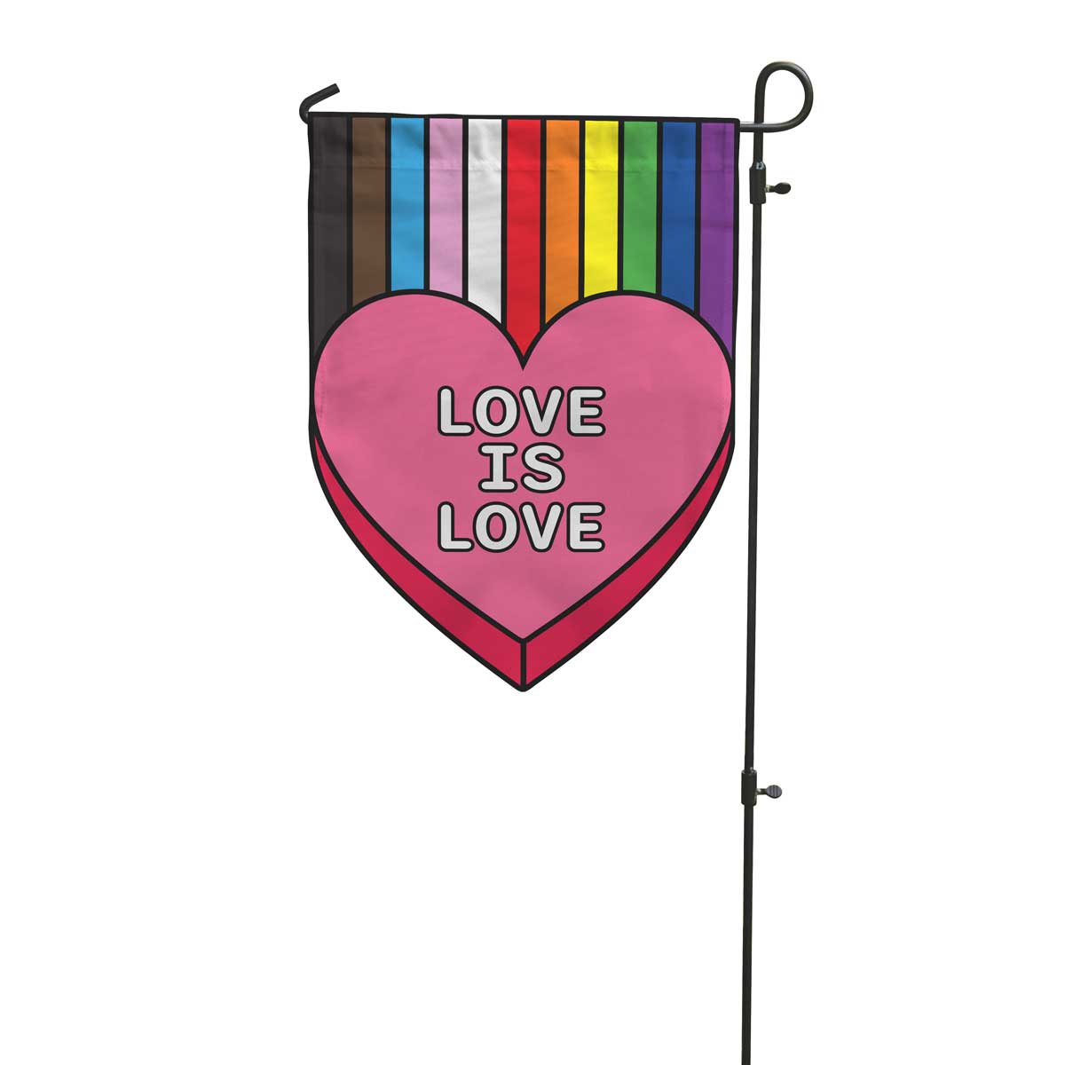 Love is Love heart valentines rainbow garden flag designed and made by flags for good