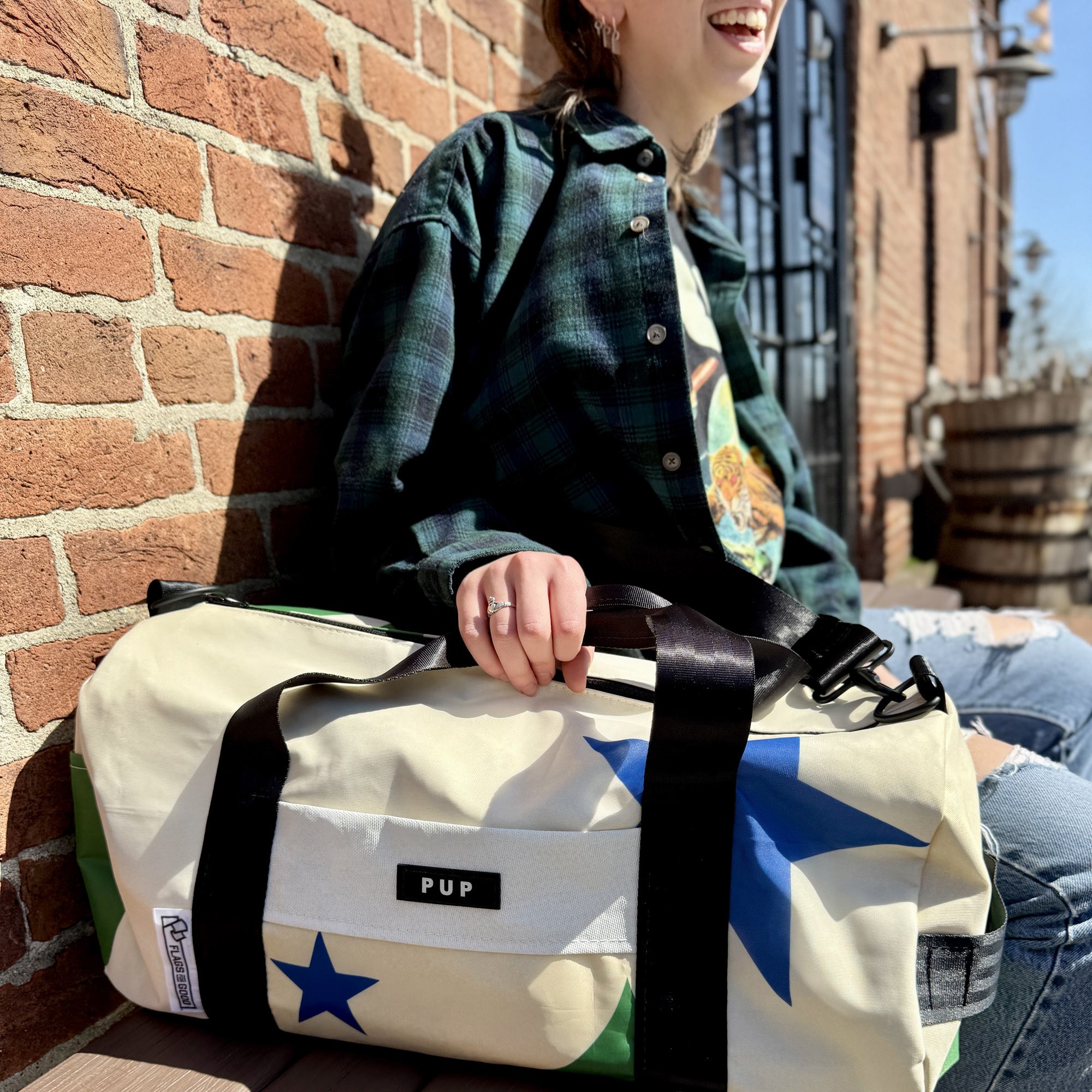 Maine 1901 repurposed flags into a duffel bag